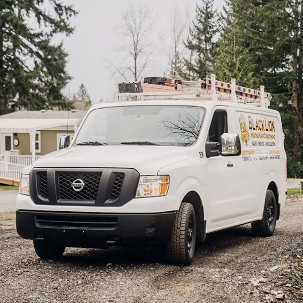 Black Lion Heating, Air Conditioning, & Electrical company truck.